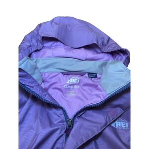 REI Co-op Kids Purple Blue Windbreaker Hooded‎ Rain Jacket XLarge (18) Girl